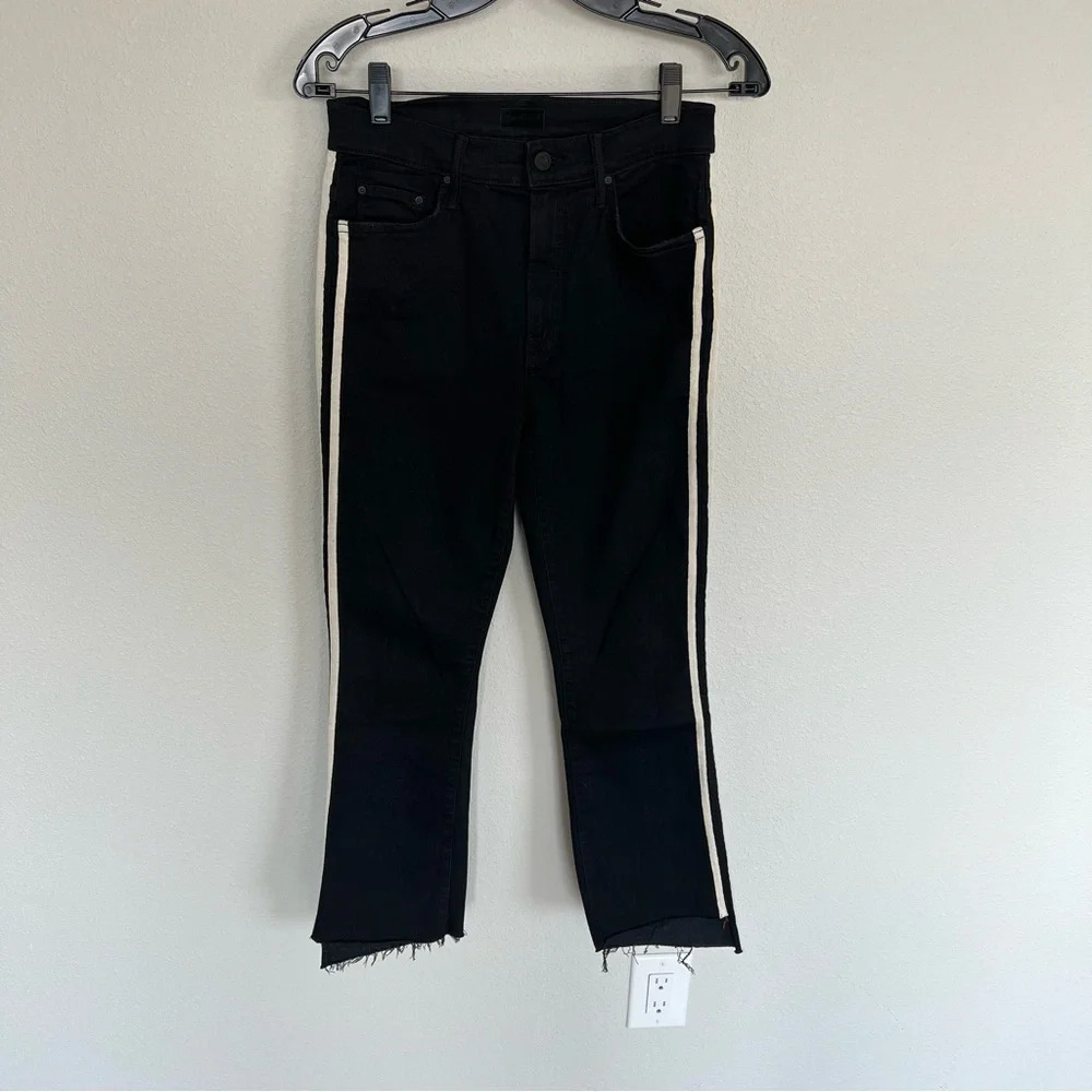 MOTHER Denim Insider Crop Step Fray Jeans Guilty Racer Black Casual Women’s 28 - Picture 4 of 14